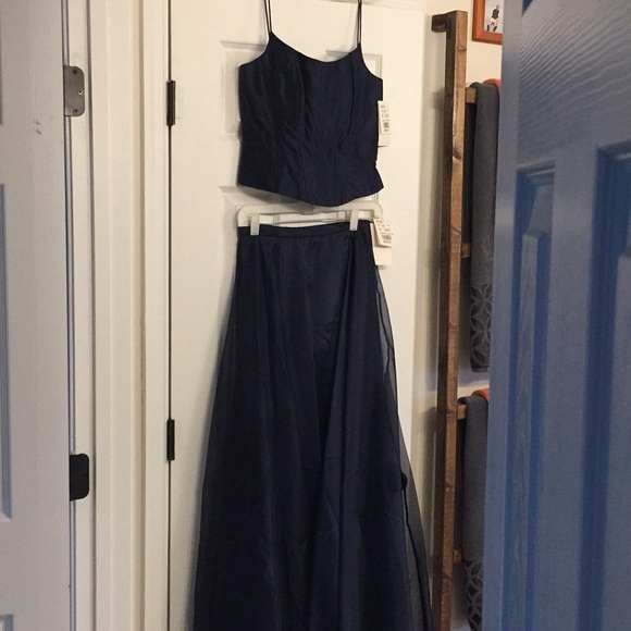 2 piece navy blue prom dress, bridesmaid dress - Picture 1 of 8